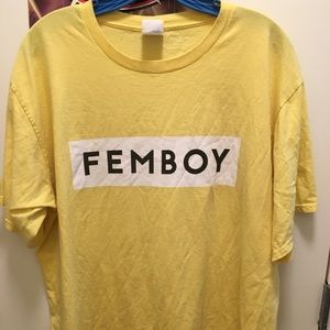 Femboy label yellow shirt pride lgbt gay non binary